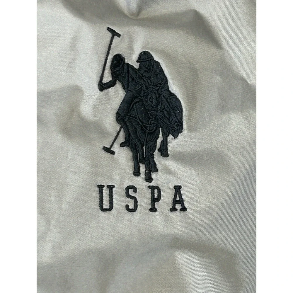 USPA Polo Coat Mens Size Large Fleece Lined Zip‎ Up Jacket Gray Logo
